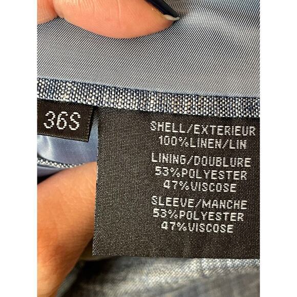 Marc Martin Mens Lt. Blue Linen Plaid 2 Button Jacket Size 36S - Picture 9 of 9